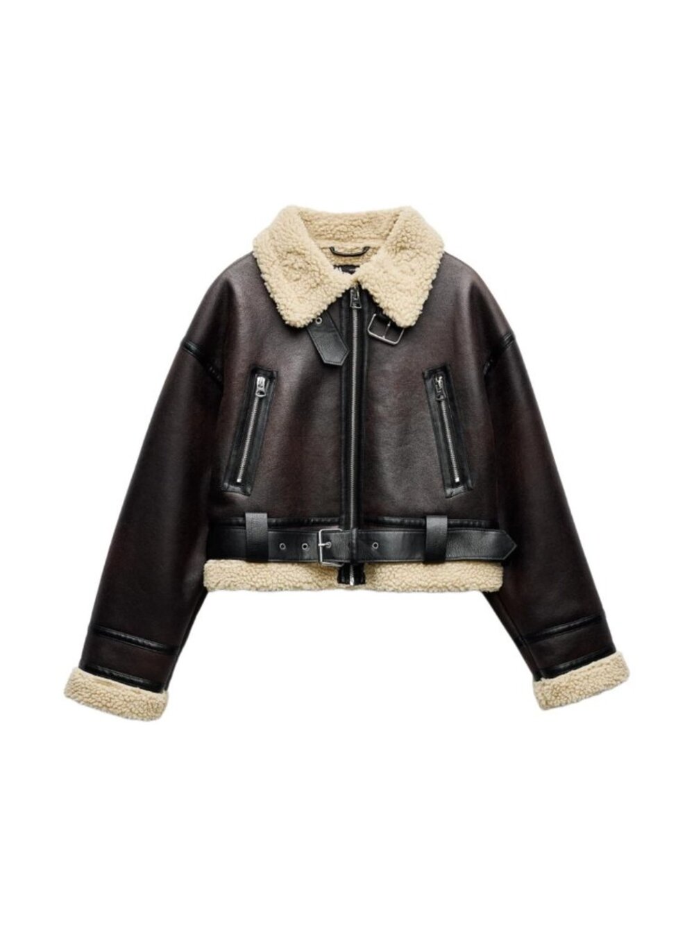 Zara Womens Short Double-Faced Jacket Small Dark Brown Belted 8073/252 NWT